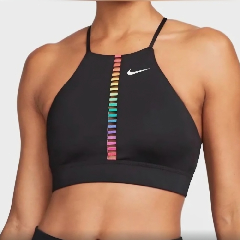 Nike Black Sports Bra with Multicolor Stripes